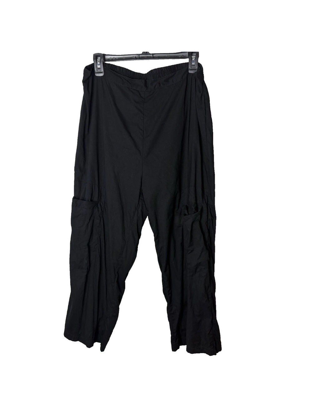 Tulip Crop Cargo Pants Size XL Side Pockets Black Cotton Pull On Casual Travel